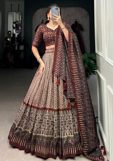 Multicolor Embroidered Blended Lehenga Set