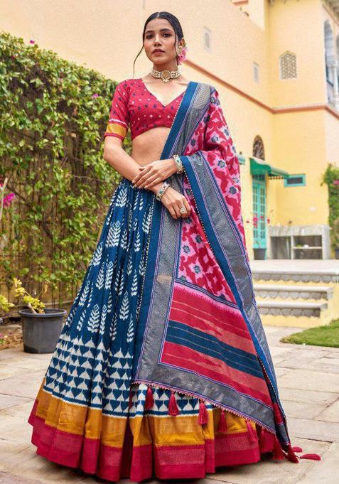 Multicolor Embroidered Blended Lehenga Set
