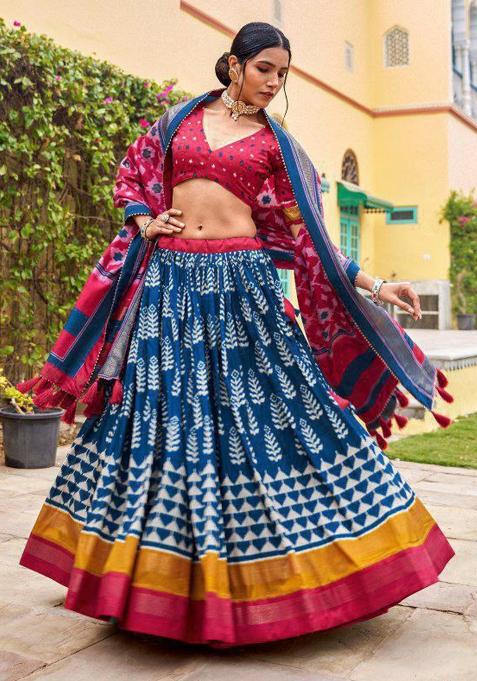 Multicolor Embroidered Blended Lehenga Set
