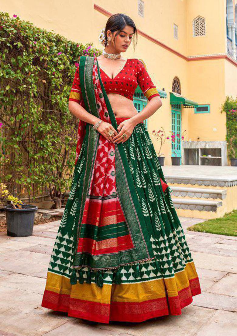 Multicolor Embroidered Blended Lehenga Set