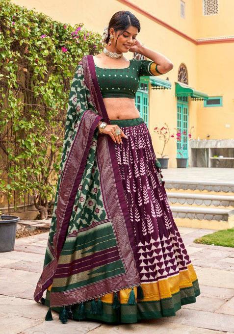 Multicolor Embroidered Blended Lehenga Set