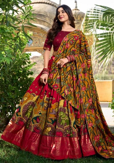 Multicolor Embroidered Blended Lehenga Set