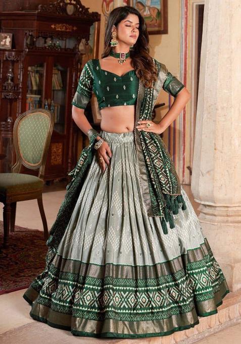 Multicolor Embroidered Blended Lehenga Set