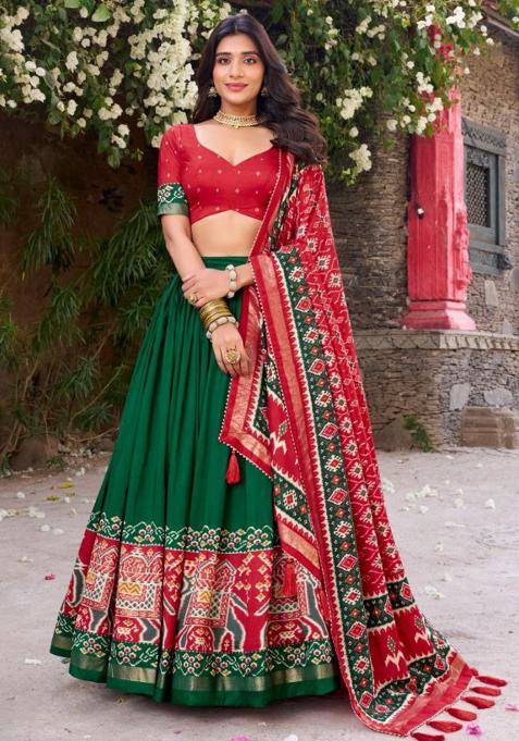 Multicolor Embroidered Blended Lehenga Set