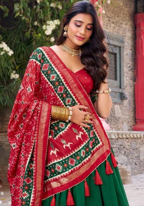 Multicolor Embroidered Blended Lehenga Set