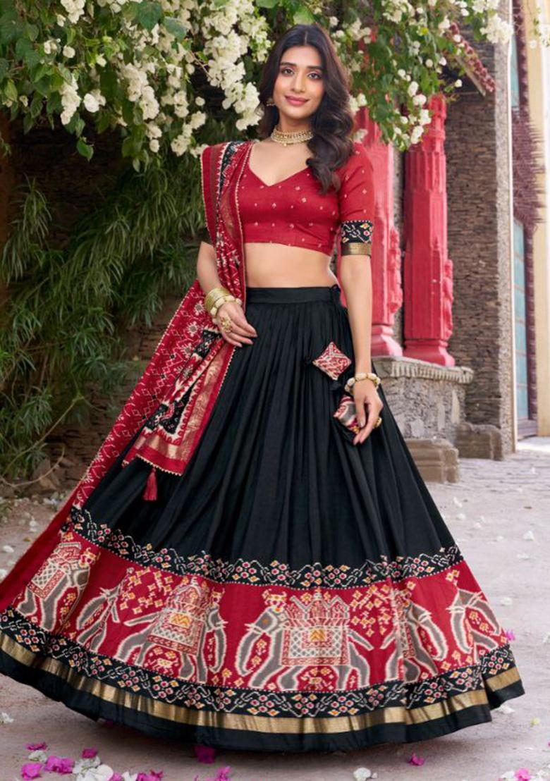 Multicolor Embroidered Blended Lehenga Set