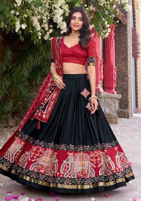 Multicolor Embroidered Blended Lehenga Set