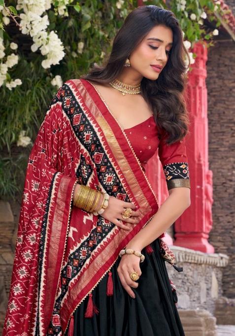 Multicolor Embroidered Blended Lehenga Set