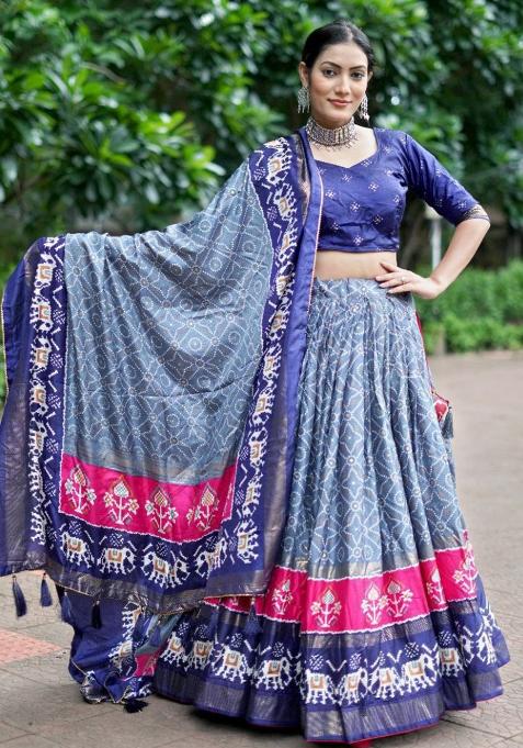 Multicolor Embroidered Blended Lehenga Set