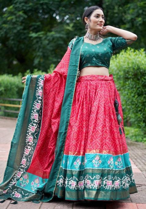 Multicolor Embroidered Blended Lehenga Set