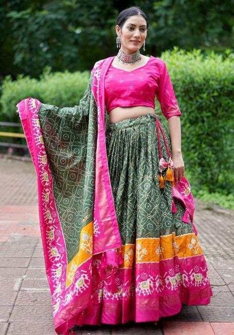 Multicolor Embroidered Blended Lehenga Set
