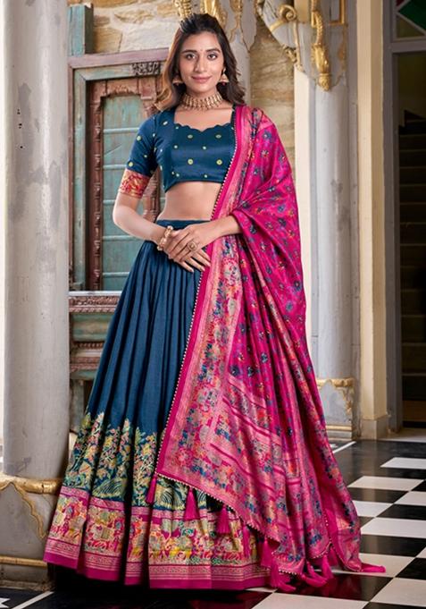 Multicolor Embroidered Blended Lehenga Set