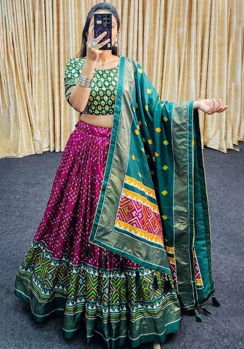 Multicolor Embroidered Blended Lehenga Set