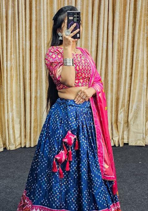 Multicolor Embroidered Blended Lehenga Set