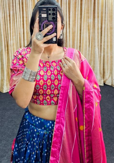 Multicolor Embroidered Blended Lehenga Set