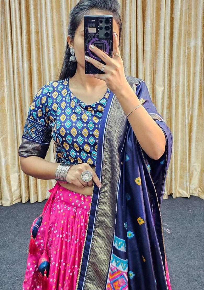 Multicolor Embroidered Blended Lehenga Set - Indya