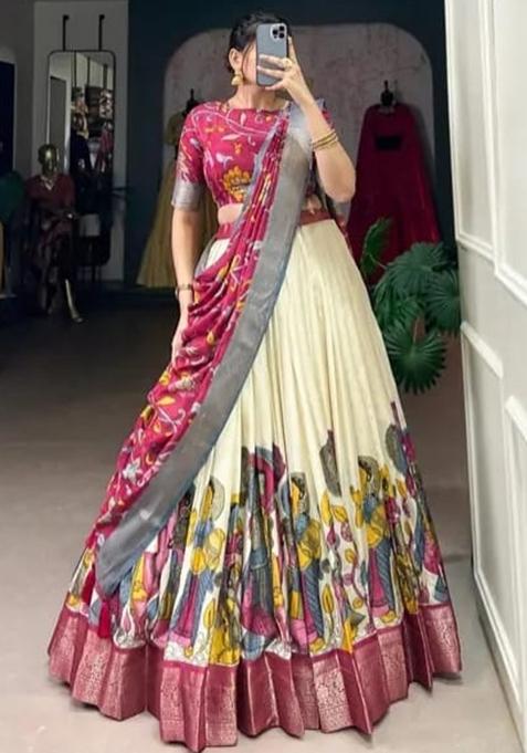 Multicolor Embroidered Blended Lehenga Set