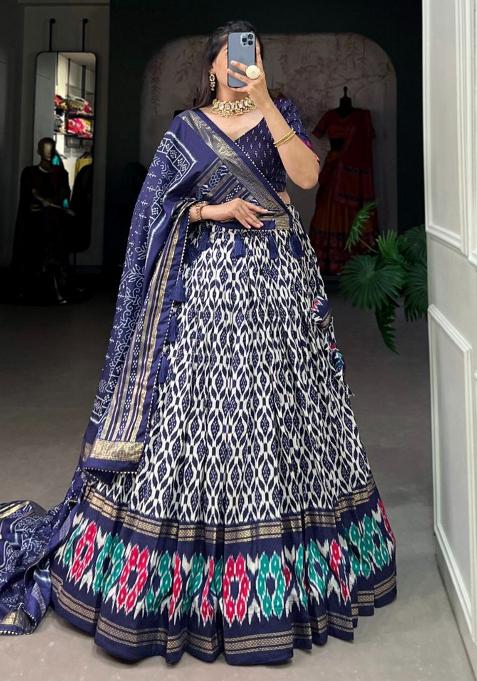 Multicolor Embroidered Blended Lehenga Set