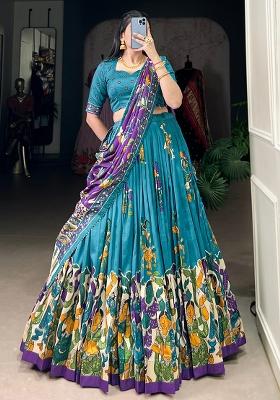 Multicolor Embroidered Blended Lehenga Set