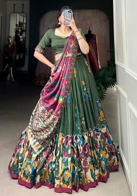 Multicolor Embroidered Blended Lehenga Set