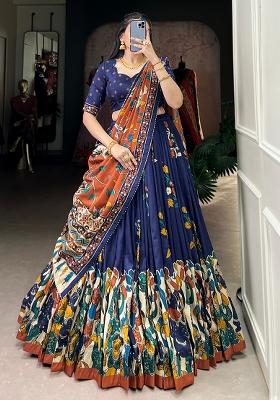 Multicolor Embroidered Blended Lehenga Set