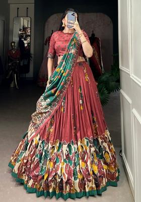 Multicolor Embroidered Blended Lehenga Set