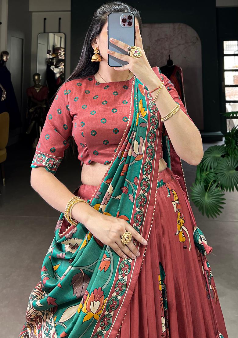 Multicolor Embroidered Blended Lehenga Set - Indya