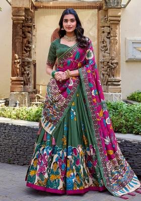 Multicolor Embroidered Blended Lehenga Set
