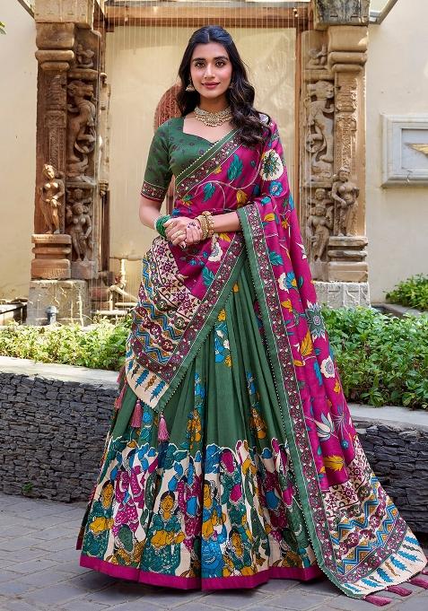 Multicolor Embroidered Blended Lehenga Set