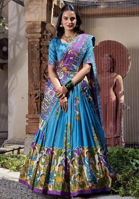 Multicolor Embroidered Blended Lehenga Set