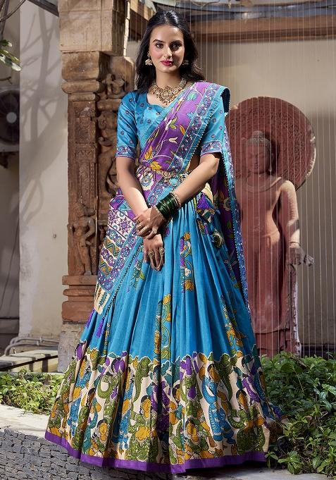Multicolor Embroidered Blended Lehenga Set