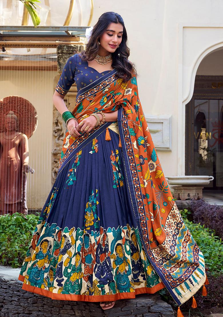 Multicolor Embroidered Blended Lehenga Set