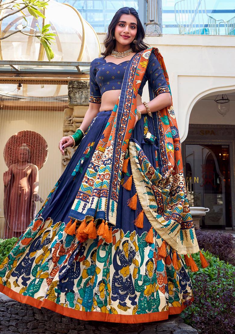Multicolor Embroidered Blended Lehenga Set