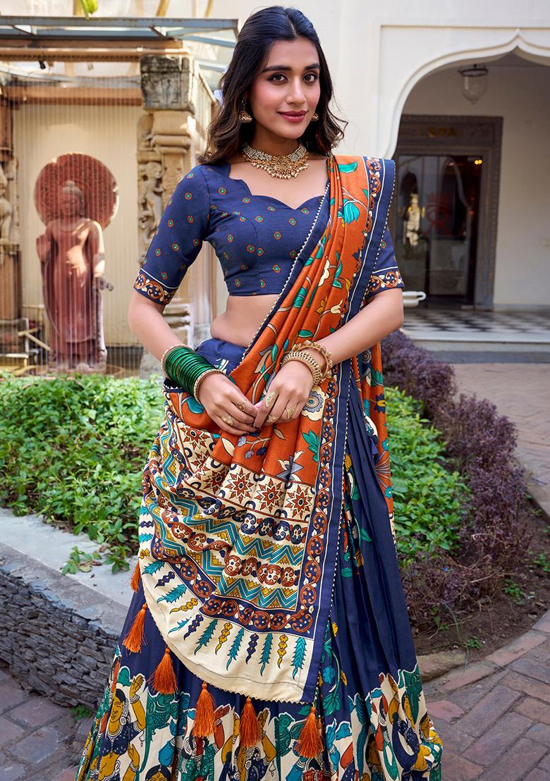 Multicolor Embroidered Blended Lehenga Set