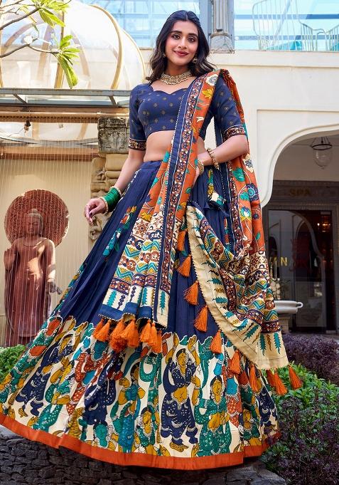 Multicolor Embroidered Blended Lehenga Set