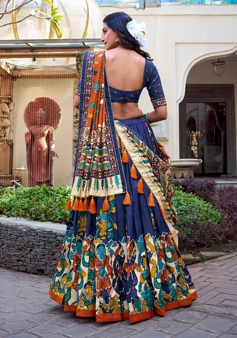 Multicolor Embroidered Blended Lehenga Set