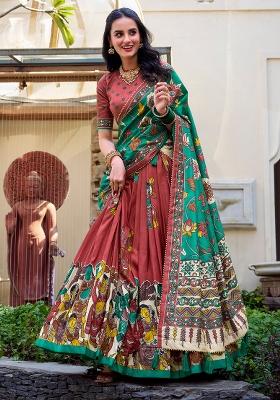 Multicolor Embroidered Blended Lehenga Set