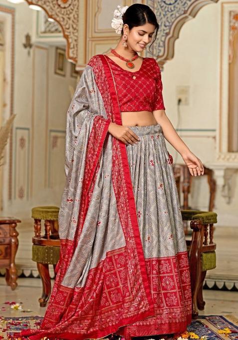Multicolor Embroidered Blended Lehenga Set