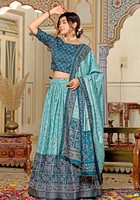 Multicolor Embroidered Blended Lehenga Set