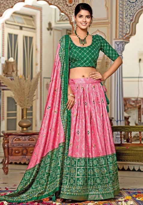 Multicolor Embroidered Blended Lehenga Set