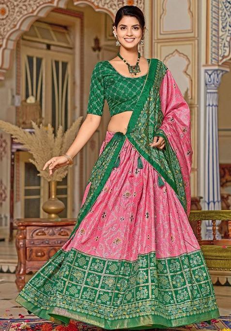 Multicolor Embroidered Blended Lehenga Set