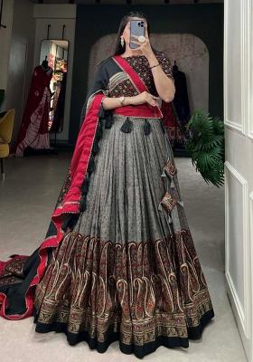 Multicolor Embroidered Blended Lehenga Set