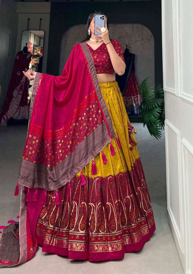 Multicolor Embroidered Blended Lehenga Set - Indya