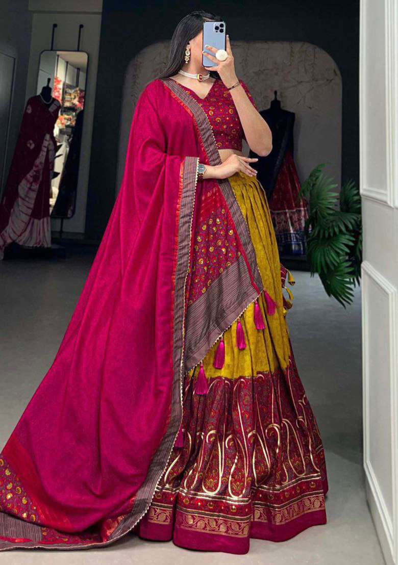 Multicolor Embroidered Blended Lehenga Set - Indya