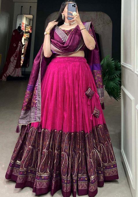 Multicolor Embroidered Blended Lehenga Set