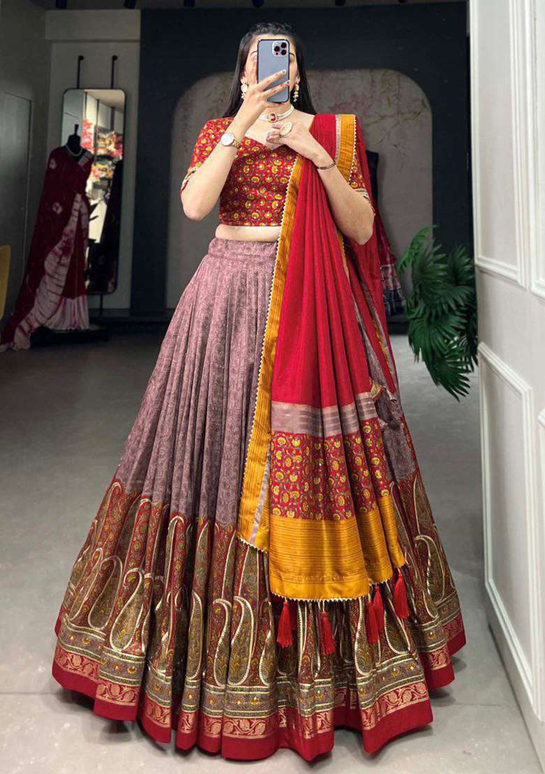 Multicolor Embroidered Blended Lehenga Set - Indya