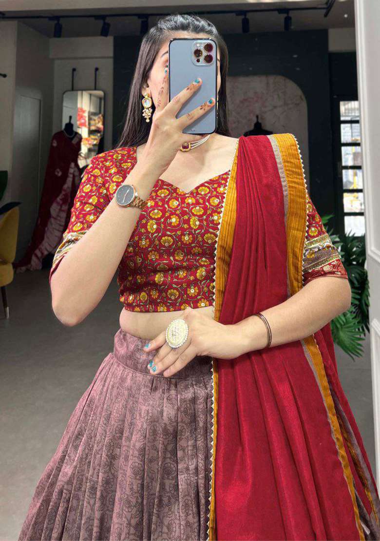 Multicolor Embroidered Blended Lehenga Set - Indya