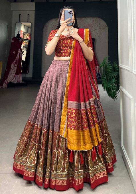 Multicolor Embroidered Blended Lehenga Set