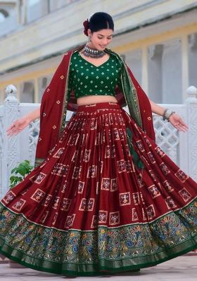 Multicolor Embroidered Blended Lehenga Set