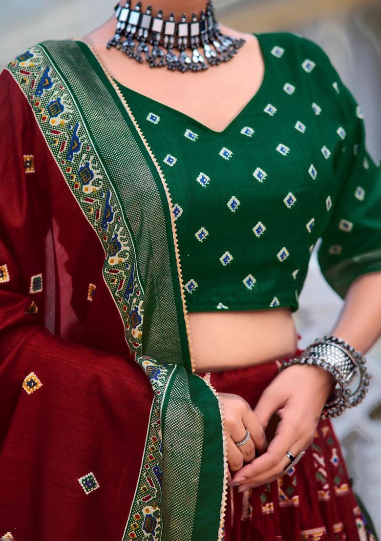 Multicolor Embroidered Blended Lehenga Set - Indya